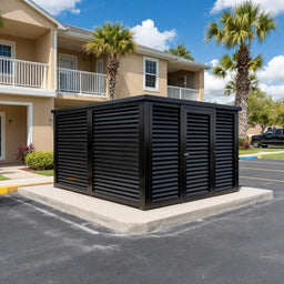 Single Dumpster Enclosure Black Aluminum Louvered